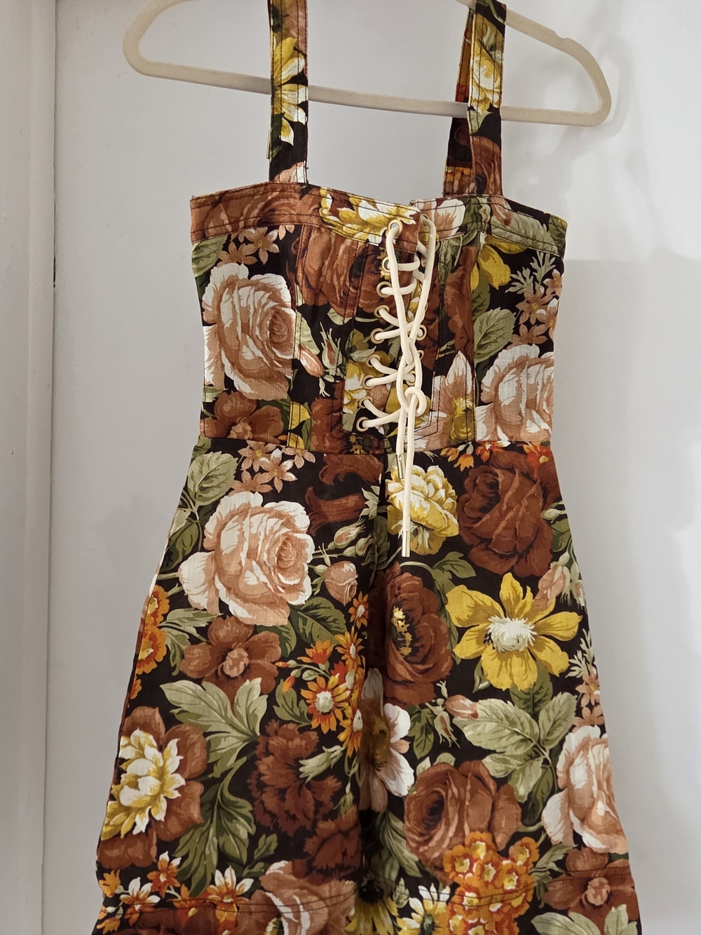NWOT Zimmermann Postcard Floral Linen Corset Mini Dress Lace Up Size 0 XS